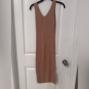 Pink Lily Tan Ribbed Maxi Dress